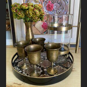Brass Wine Goblets - Set of 4 - Vintage - Made in India - 5" Tall